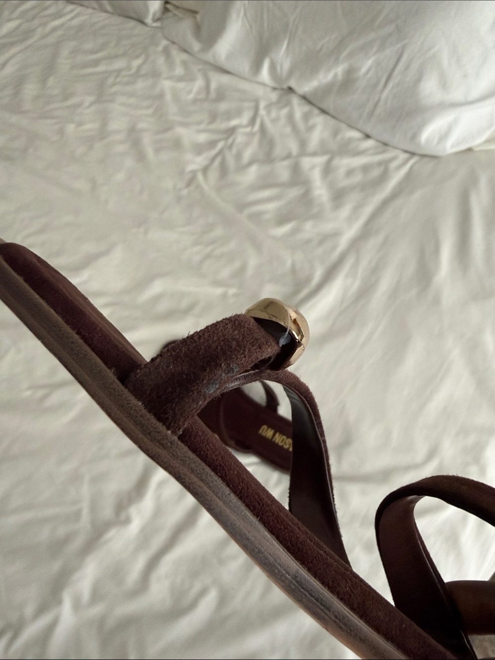 Jason Wu Brown Genuine Leather Suede Gold Toe Ring Flat Sandals Size 10 NWT - Picture 8 of 8